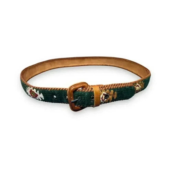 Vintage The Chicchan Handcrafted Green and Brown Leather Belt Southwestern Style - Picture 1 of 7